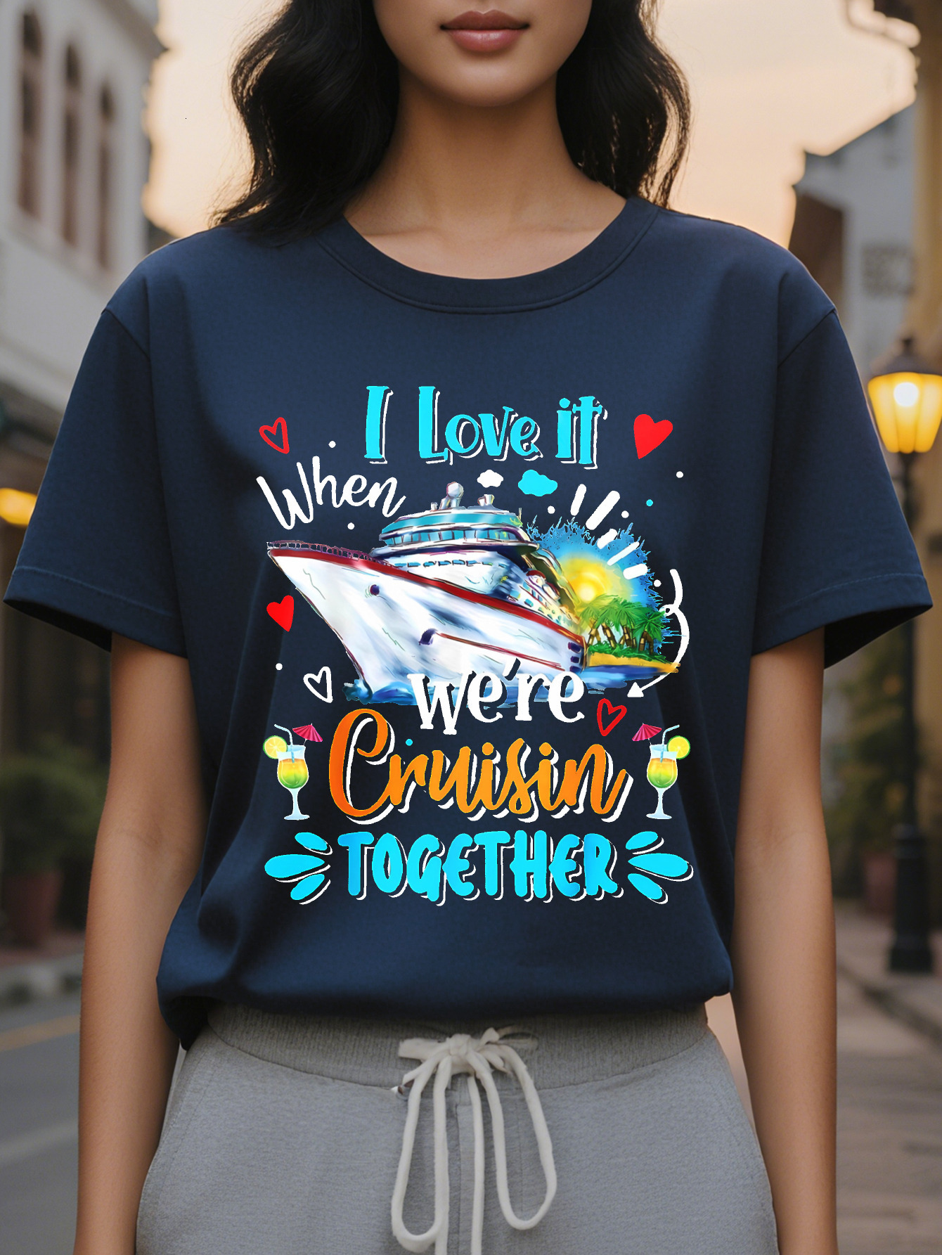 Spring and summer season suitable for ladies fashion casual short sleeve T-shirt pattern design to celebrate the