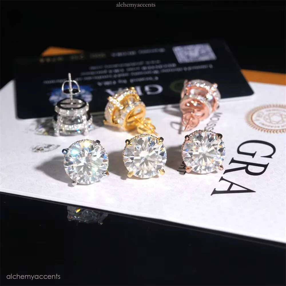 13mm Big Dia Stud Earring Round Brilliant Cut Hip Hop Jeweley Iced Out VVS Moissanite Sier Ear Studs for Men Women