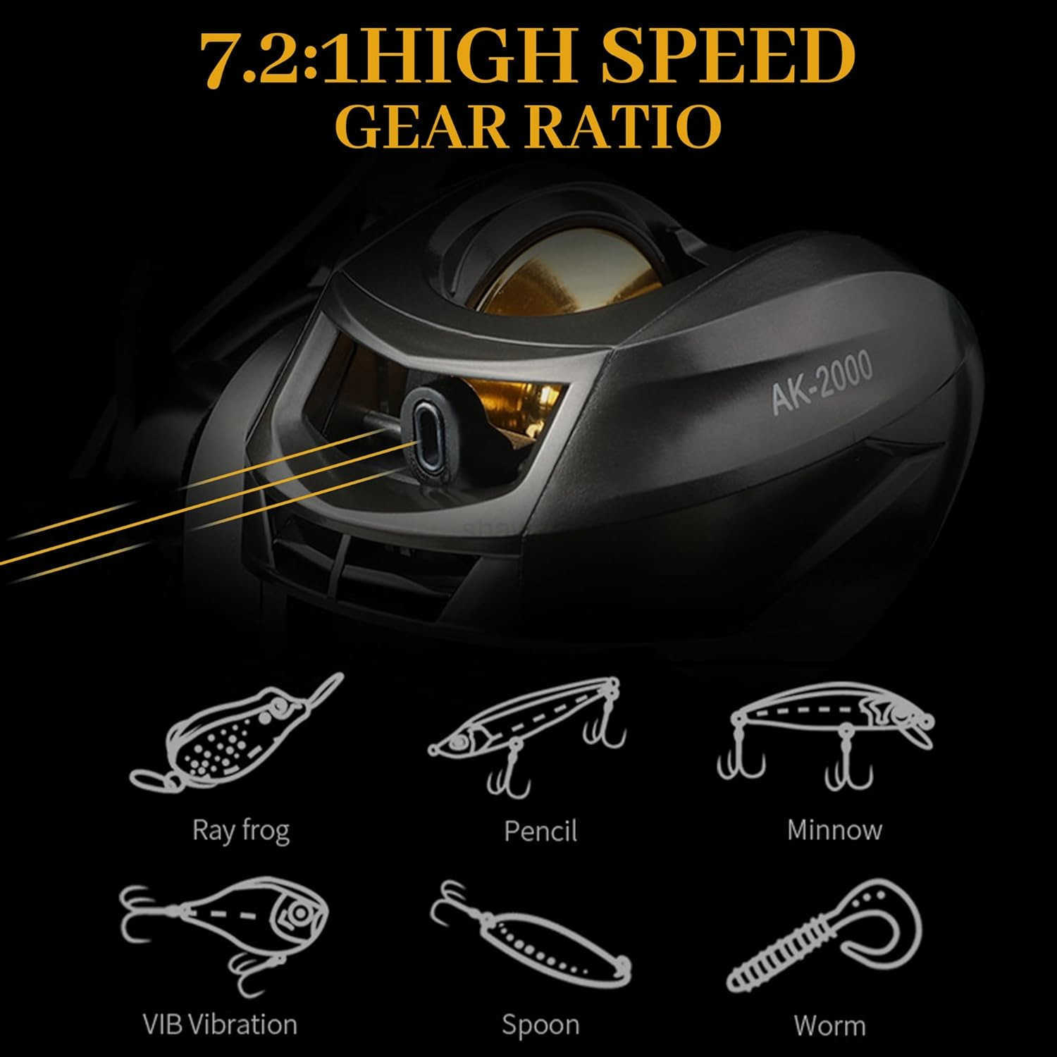 Baitcasting Reel Fishing Reel Magnet Braking System 176 LB Max Drag 721 and 631 Gear Ratio W250904