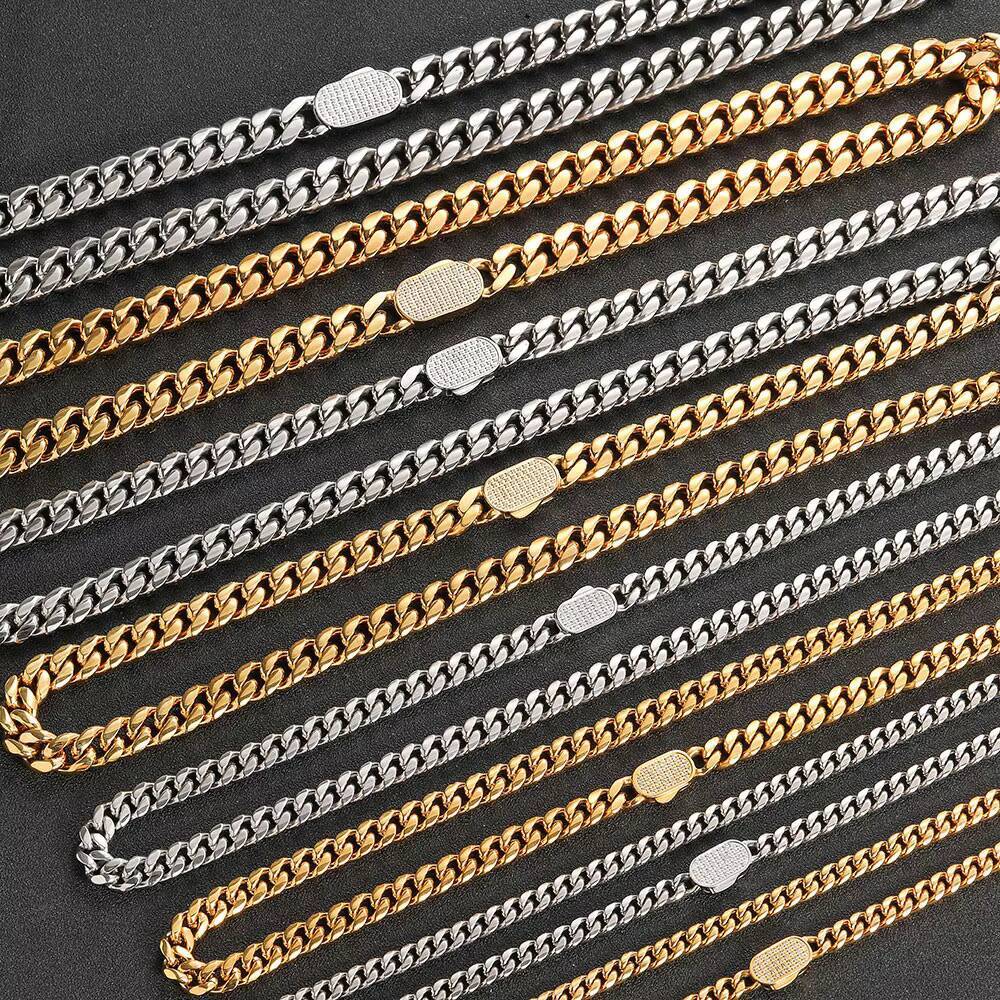 NUOYA Hip Hop Cuban Necklace for Men 18k Gold Plated Stainless Steel Chain Custom Length CNC Inlaid Diamond Clasp Miami Cuban