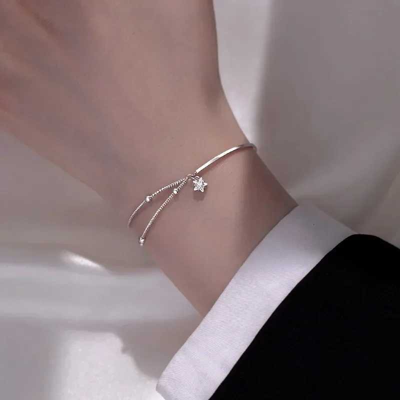 2025 Silver Beautiful Stars Bracelets for Women Girl Party Wedding Fashion Jewelry Holiday Gifts Double Layer Bangles Gifts Y250904