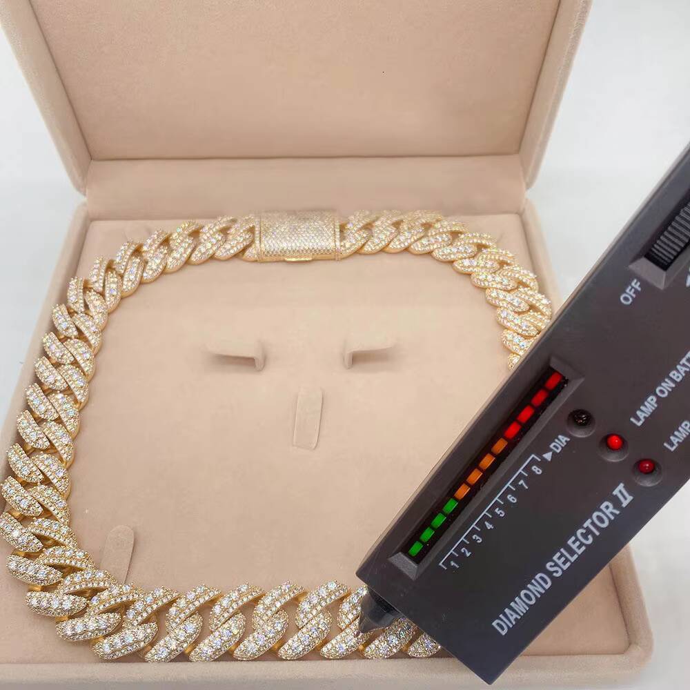 Custom Two Tone 20mm Moissanite Cuban Necklace Two Tone Sterling Silver Jewelry