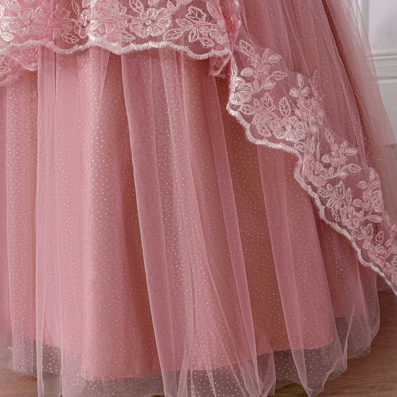 Elegant Flower Party Girls Dresses Puff Sleeve Beading Bridesmaids Wedding Princess Prom Dress Girl Tulle Birthday Evening Gown Z250904