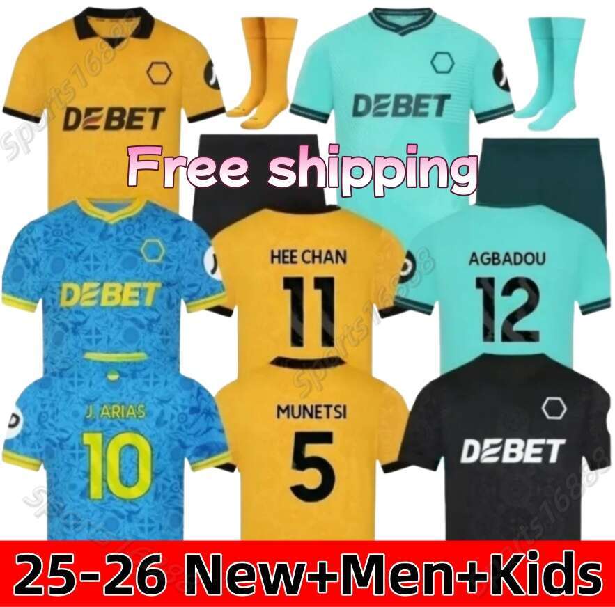 25 26 Wolves GUEDES STRAND LARSEN Soccer Jerseys Strand Larsen Fer Lopez J. Arias DOHERTY2025 2026 Woerhamptonfootball HEE CHAN Football Shirts Men Kit Kids set