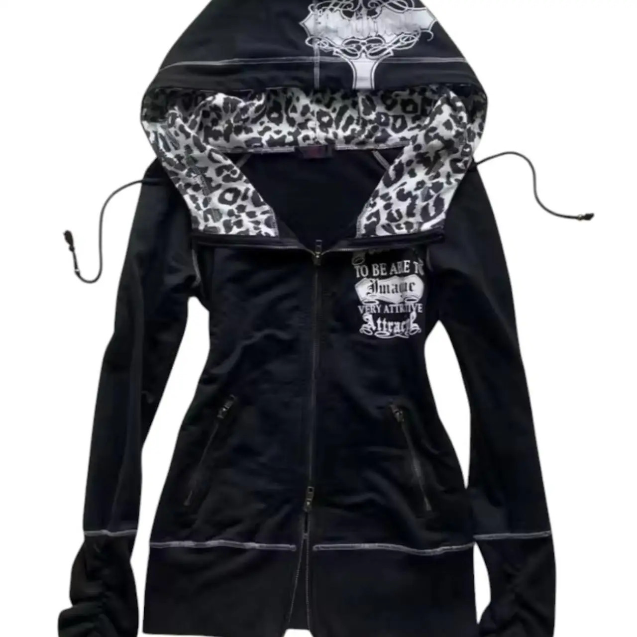 Y2k Millennium vintage Gothic cardigan leopard print cross skull hooded sweatshirt zipper jacket womens n sense top 250904