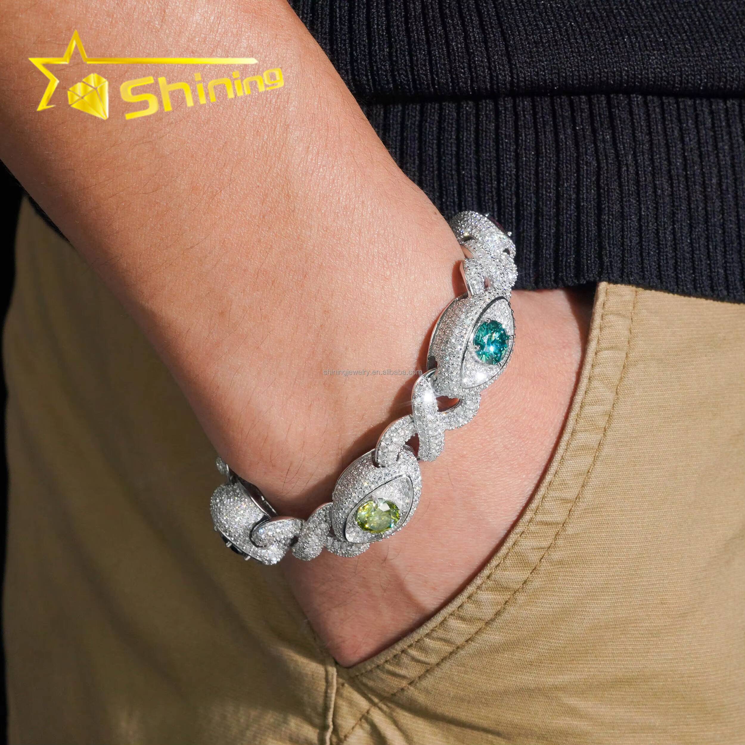 Unique Design Luxury Jewelry Hip Hop Mulit Color Brilliant Moissanite Diamond Iced Out S925 Silver Infinity Evil Eyes Bracelet