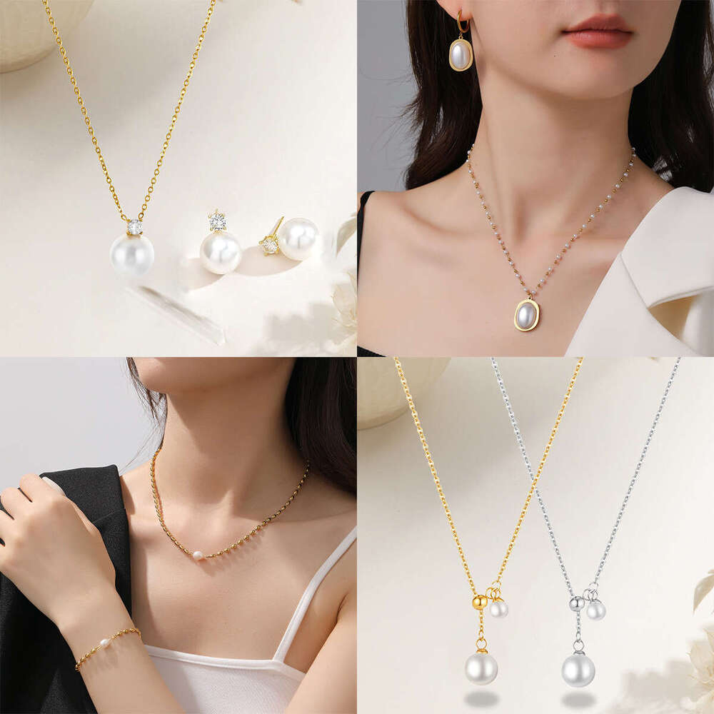 Oval Large Pearl Pendant Elegant Gentle Necklace for Women Personalized Women's Collarbone Chain Titanium Steel Jewelry Mature Trendy
