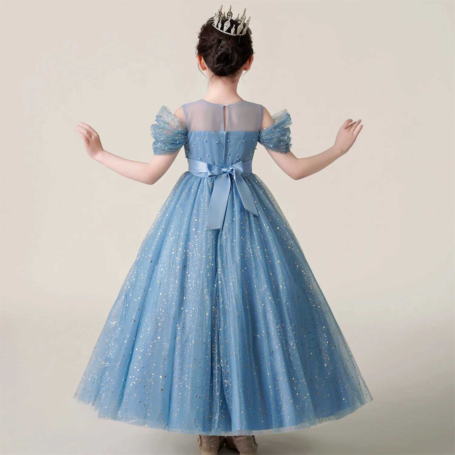 3-12 Year Children Pink Mesh Long Dress Wedding Dress Girl Princess Dress Girl Birthday Party Evening Dresses Z250904