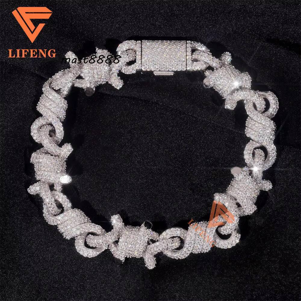 High Quality Cuban Bracelet Iced Out Jewelry Hip Hop Rose Gold 15 mm Twist 925 Silver Infinity Thorn VVS D Moissanite Bracelet