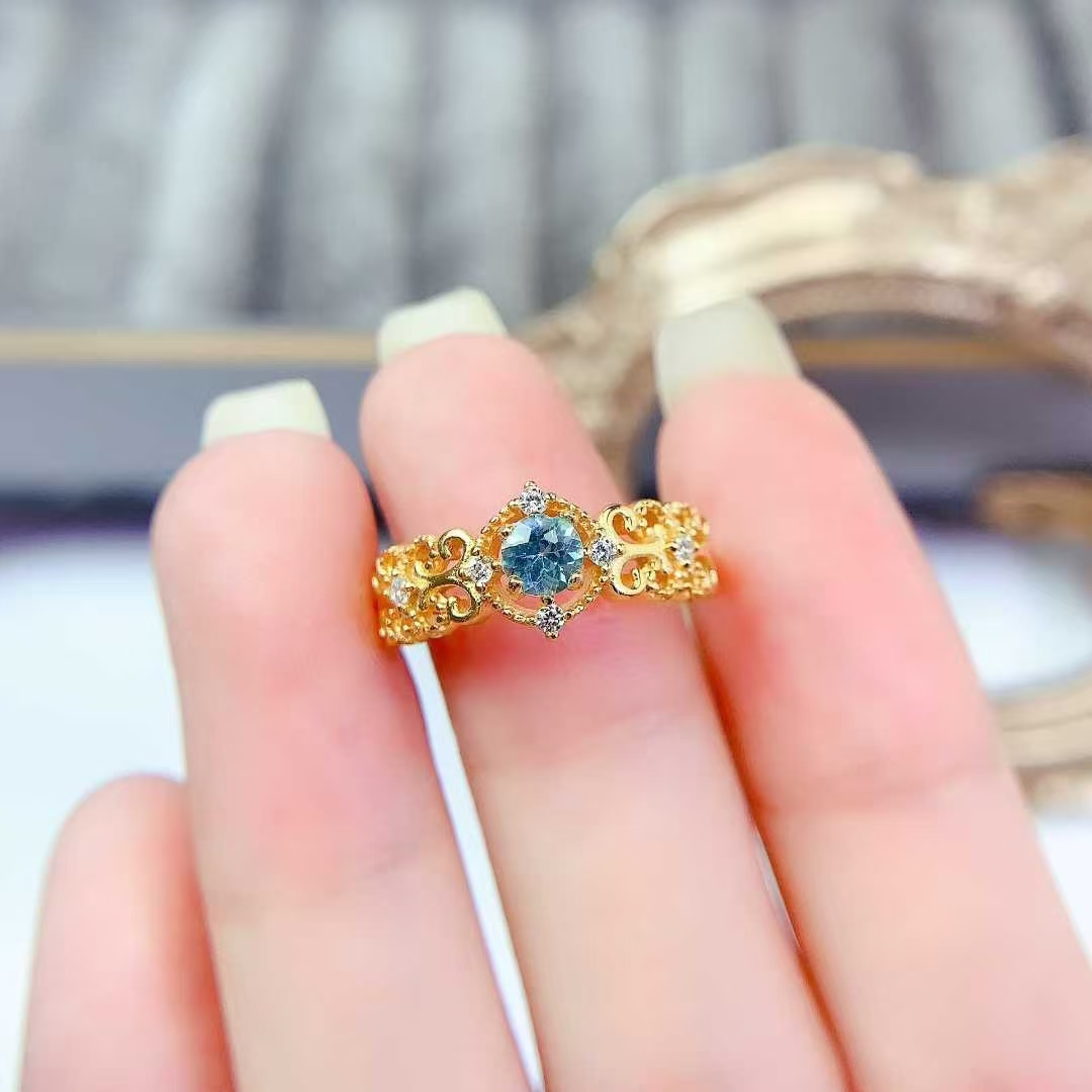 Sterling silver ring jewelry natural topaz ring 4mm VVS grade 925 silver ring with 3 layers 18K gold plating