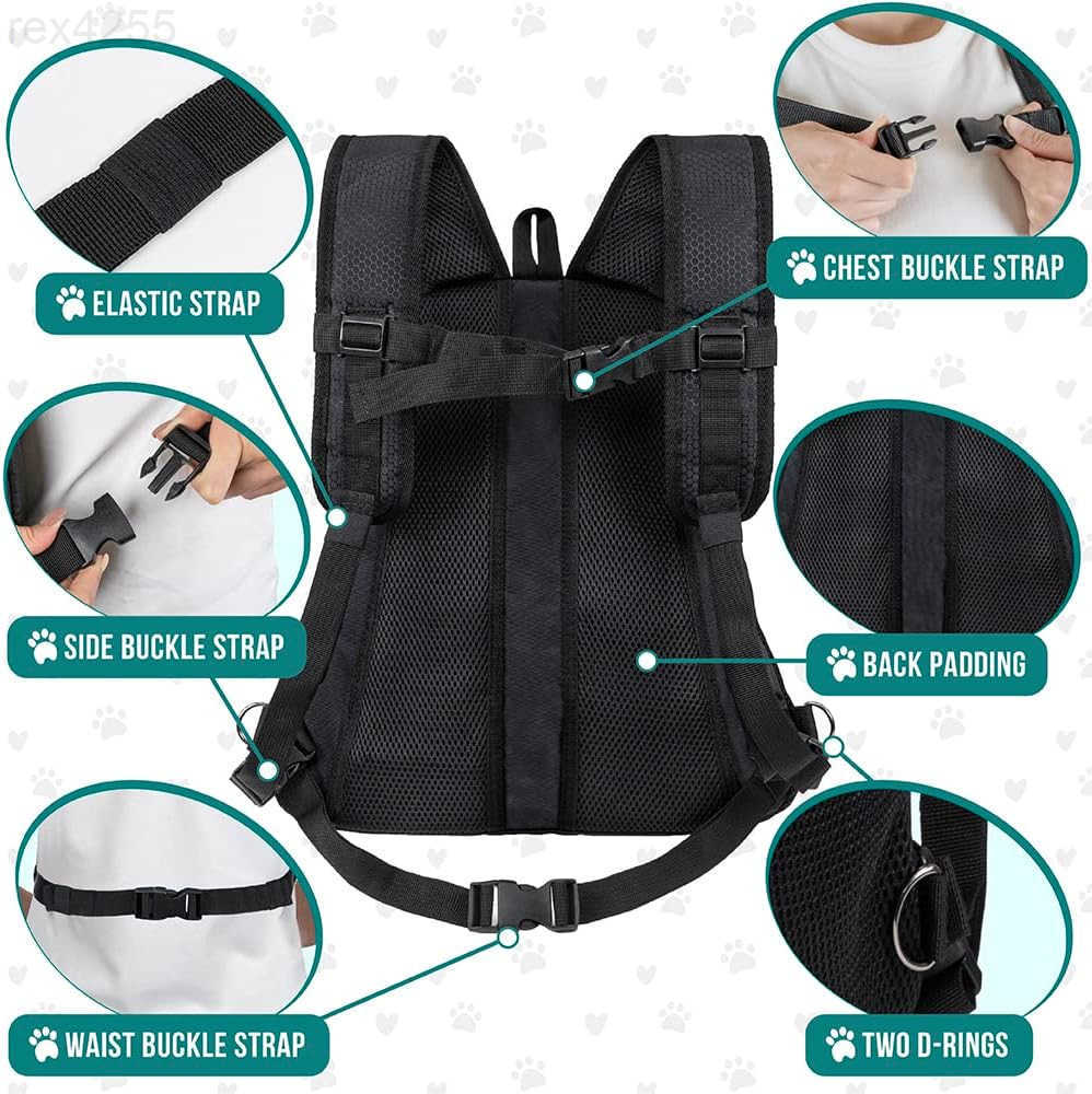 Dog Cat Chest Carrier Backpack Ventilated for Hiking Camping Travel Max 10 lbs BlackW250904