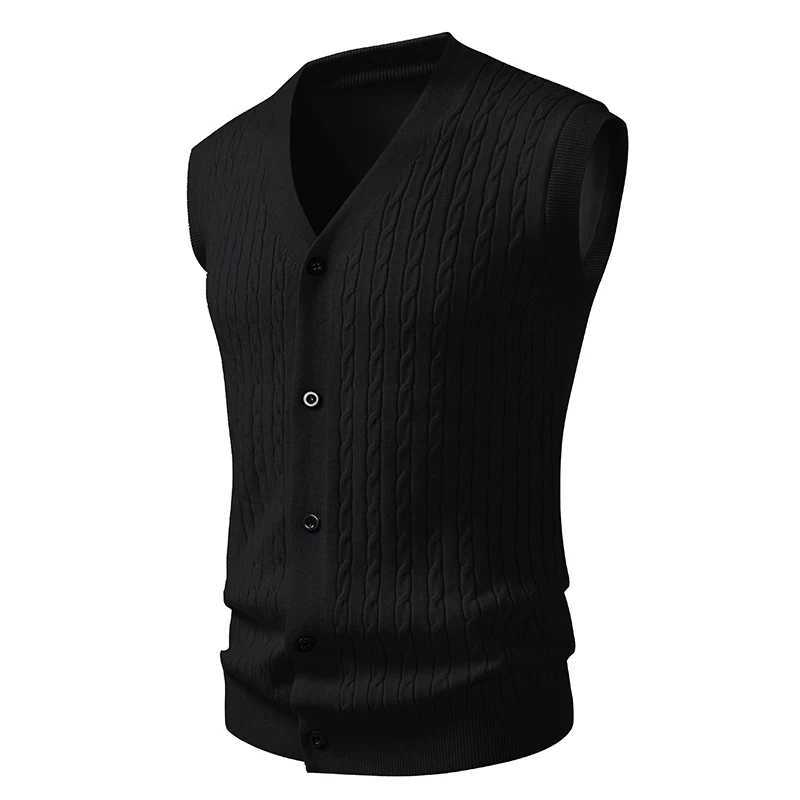 New Autumn Mens Knit Vest Sleeveless Sweater Cardigan Fashion VNeck Solid Color Single Breasted Slim Fit Knitted Waistcoat MenXJ250904