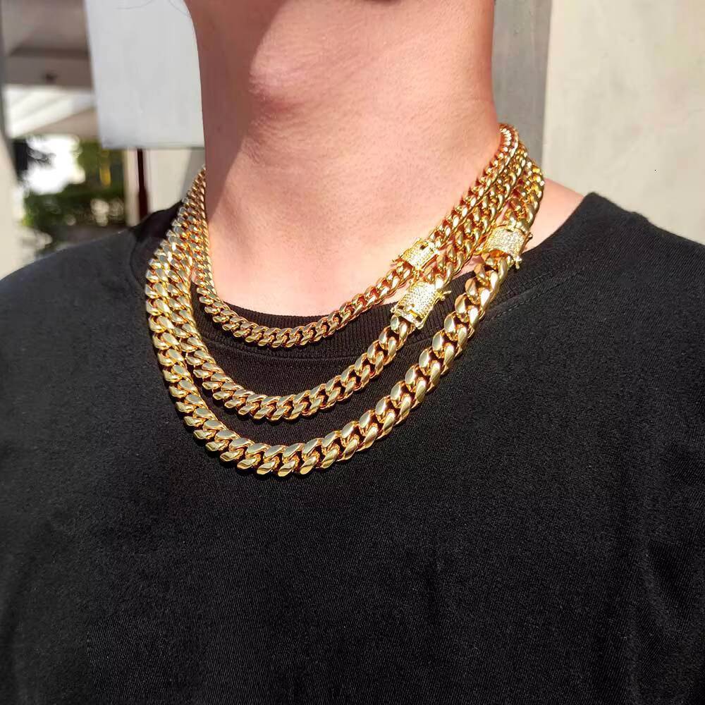 Wholesale New Heavy Cuban Link 18K Real Gold Hip Hop Chain Necklace