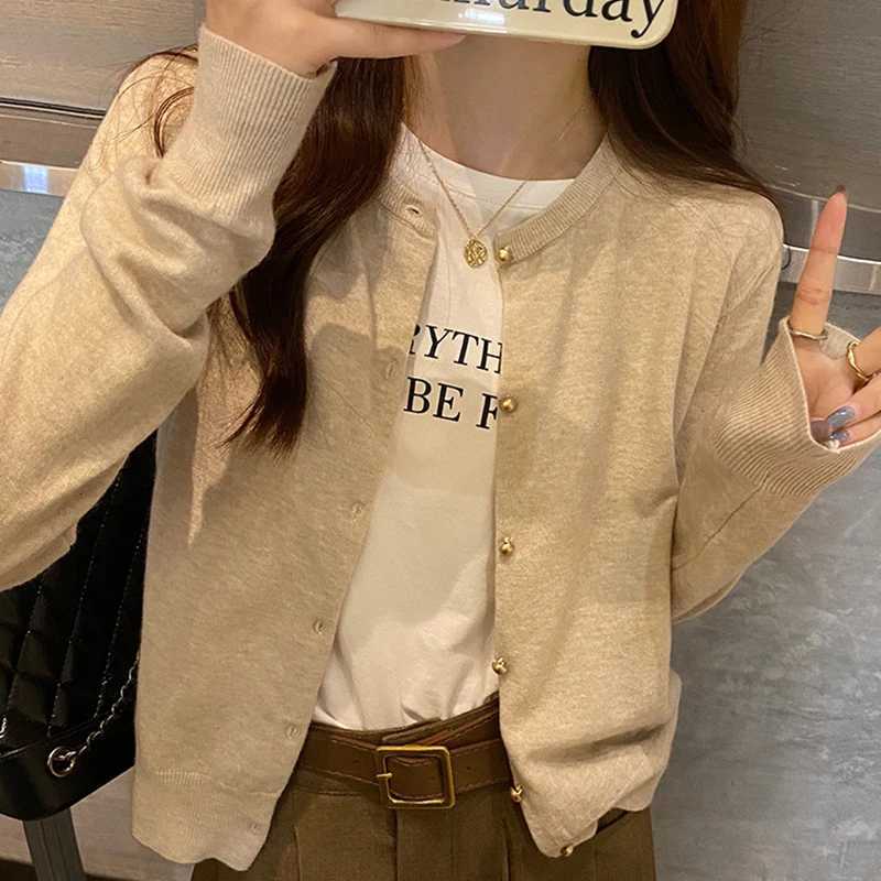 O Neck Basic Knitted Cardigan Women Spring Autumn Long Sleeve Button Solid Soft Sweater Korean Style Short Knitwear Tops Female M250904