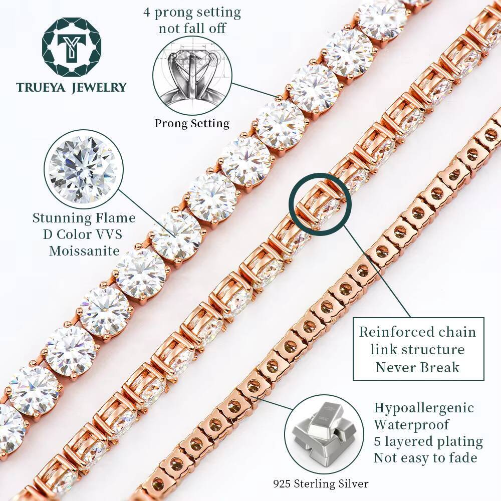 Rose Gold Plated Over S925 Necklace with SingleRow 6mm HipHop Moissanite Tennis Chain Simplicity Meets Elegance Classic Charm