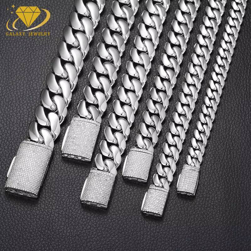 Heavy Duty Cuban Chains Solid 925 Sterling Silver 8mm20mm Wholesale Moissanite Clasp Thick Cuban Link Bracelet Necklace