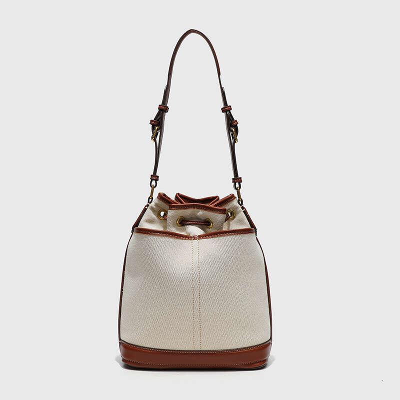 2025 Autumn Stylish Handheld Bucket Bag Women's Korean Retro Niche Crossbody Single Shoulder Canvas Bag Beige Denim Blue