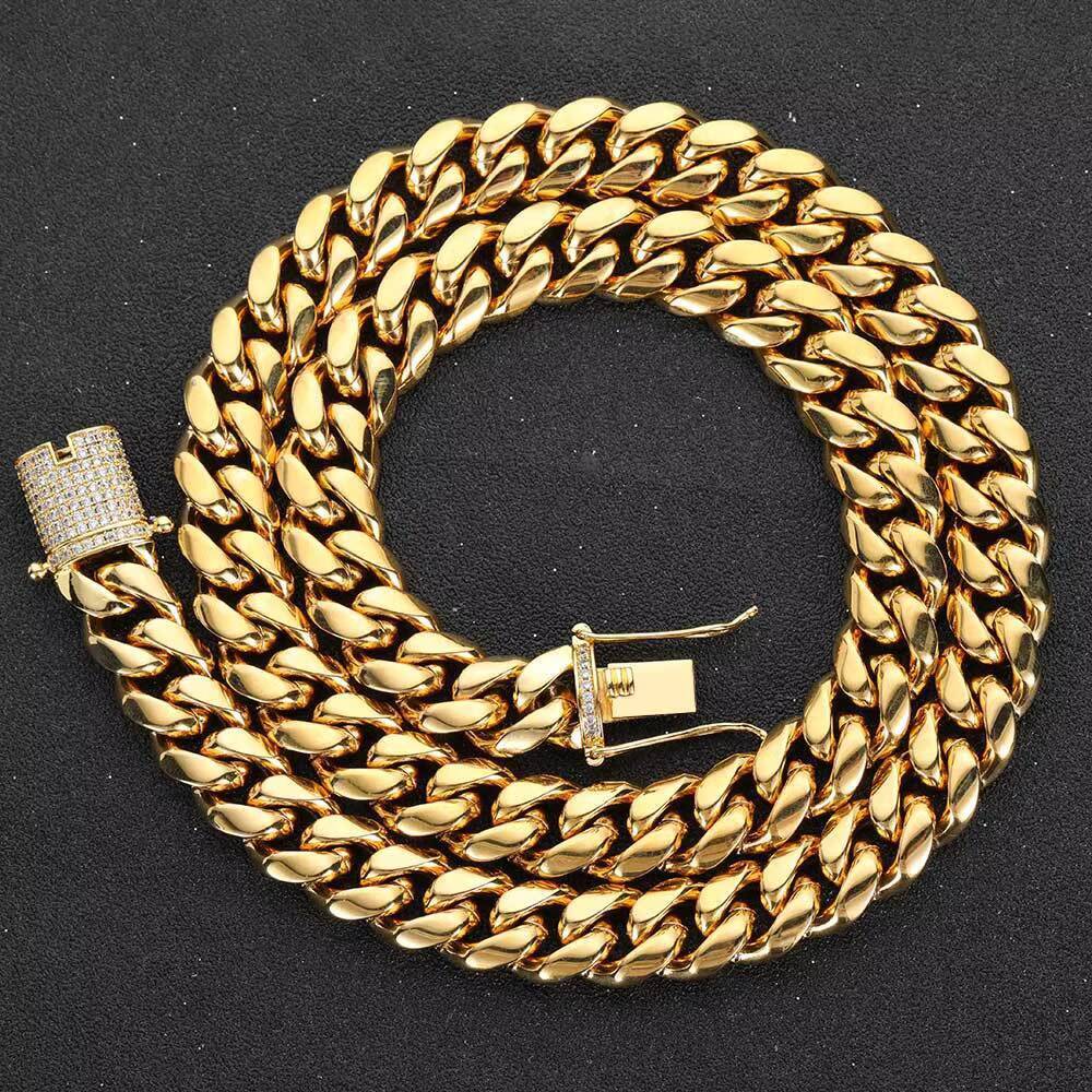 Wholesale New Heavy Cuban Link 18K Real Gold Hip Hop Chain Necklace