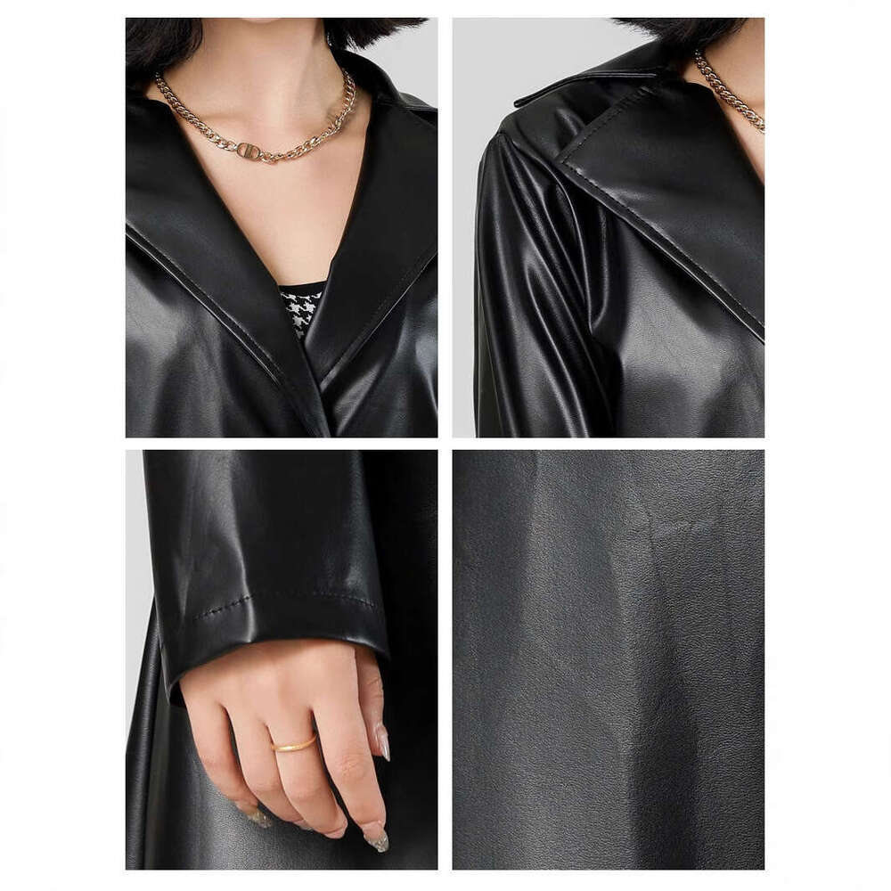 Extra Long Bathrobe Trench Spring Autumn Wrinkle-Resistant Fashion Women's Leather Coat New Style