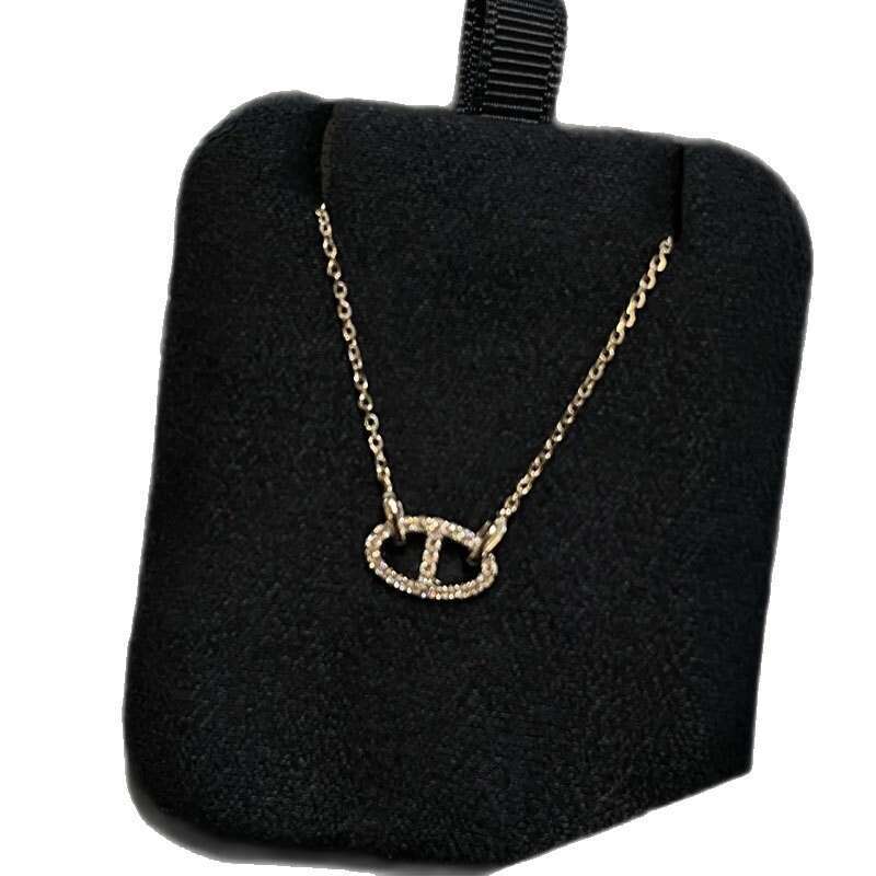 Nose Shiny Inlaid Collarbone Chain Girlfriend Gift Color Necklace Gold Circle Shape