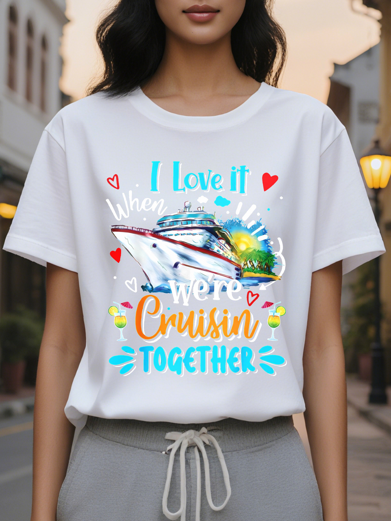 Spring and summer season suitable for ladies fashion casual short sleeve T-shirt pattern design to celebrate the