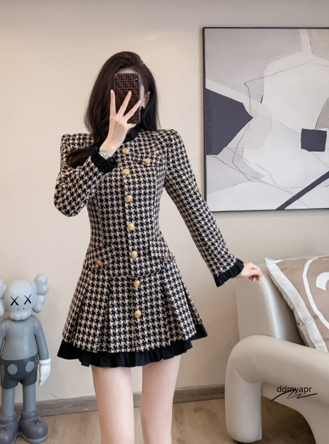 French Elegant Ddmyday Tweed Style Waist Suitable For Petite Womens Weight Loss Dress Autumn/Winter 241010 Ddmyday Ddmyday Ddmyday Ddmyday