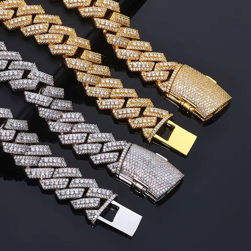 NUOYA Iced Out Moissanite Miami Cuban Link Chain Bracelet 20MM Silver Plated Luxury Hip Hop Chain Fine Jewelry