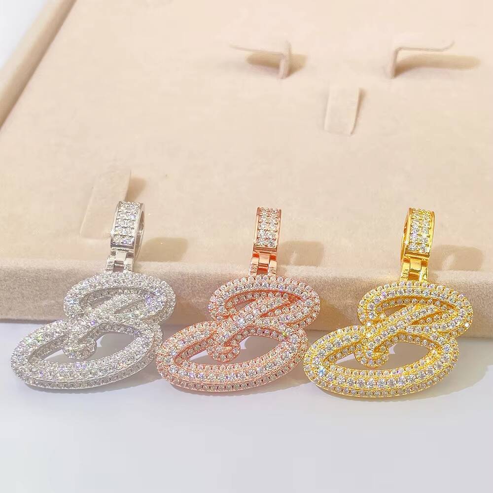 Multiletter Necklace Hip Hop Oxidized Hao Stone Sterling Silver Ice Crystal Necklace