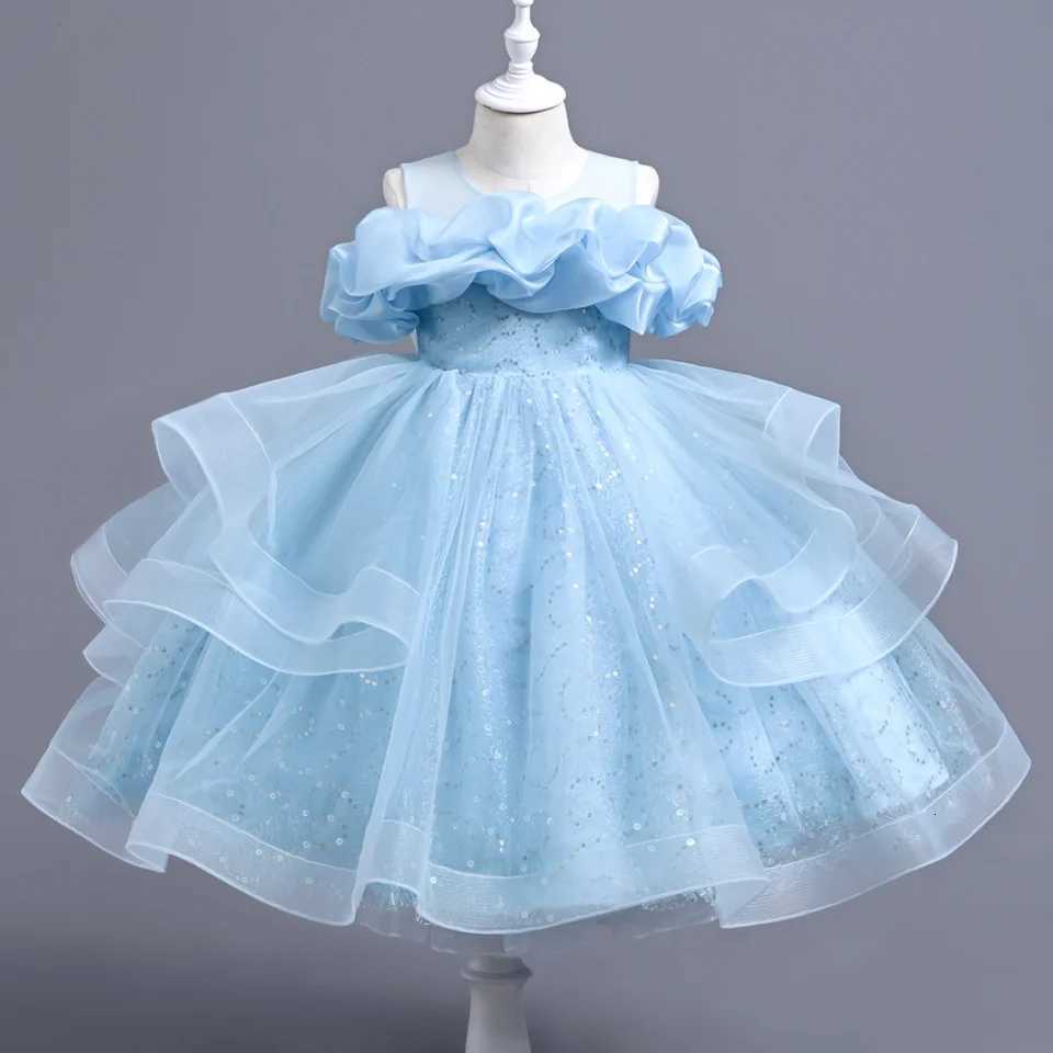 New Girls Wedding Evening Dress Petal Sequin Mesh Sleeveless Dress Birthday Party School Graduation Party Dress Z250904