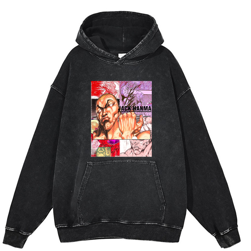 440g Heavyweight Washed Vintage Jack Hanma Anime Street Retro Cotton Hoodie - TT8342