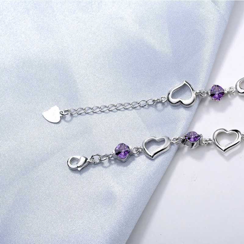 Sterling Silver Heart Shed Bracelet for Women Vintage Purple Amethyst Bracelets Jewelry Set Party Jewelry Bangles for WomenXJ250904