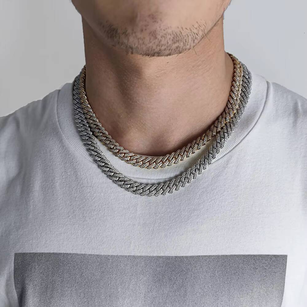 20mm Chunky Miami Cuban Link Chain Hip Hop Brass Iced Out Mens Jewelry with Silver Diamond and Zircon for Weddings Parties