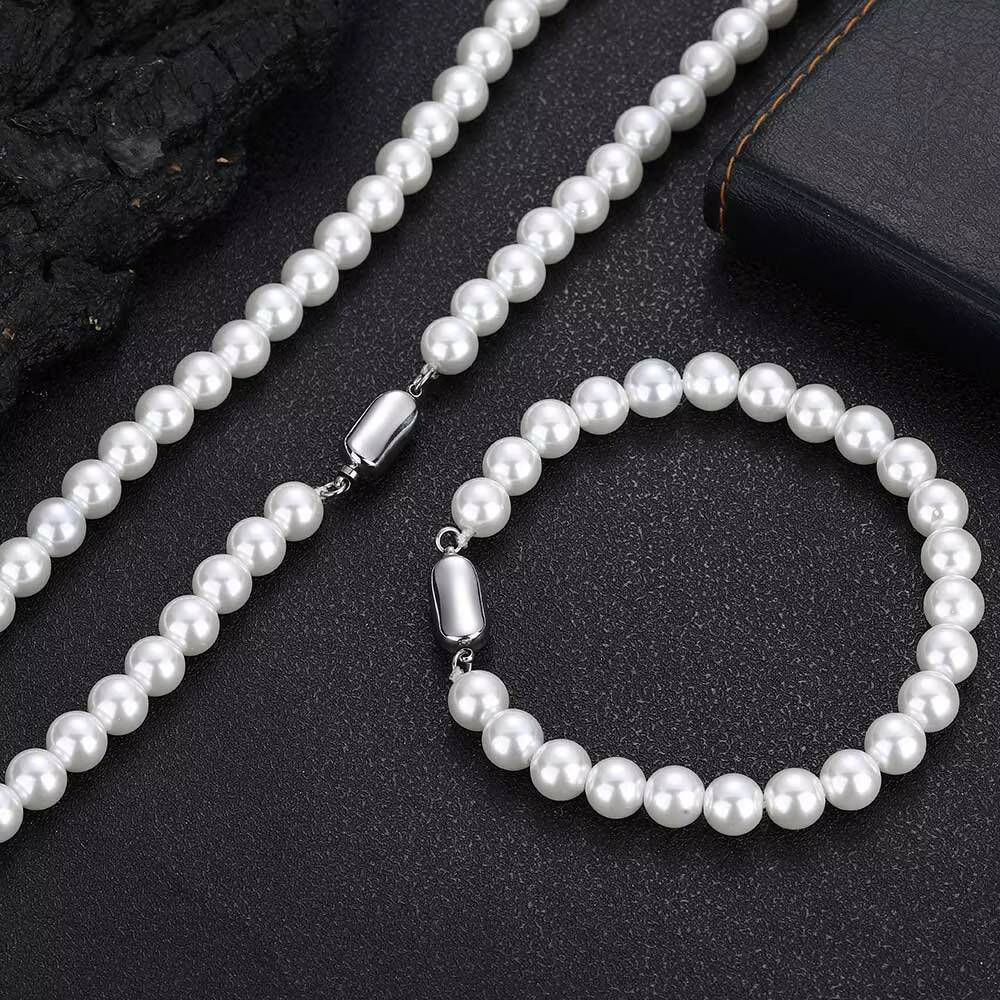 NUOYA Wholesale 8mm Glass Pearl Beads for Charm Jewelry Making White Imitation Freshwater Pearl Glass Bead Chain Necklace