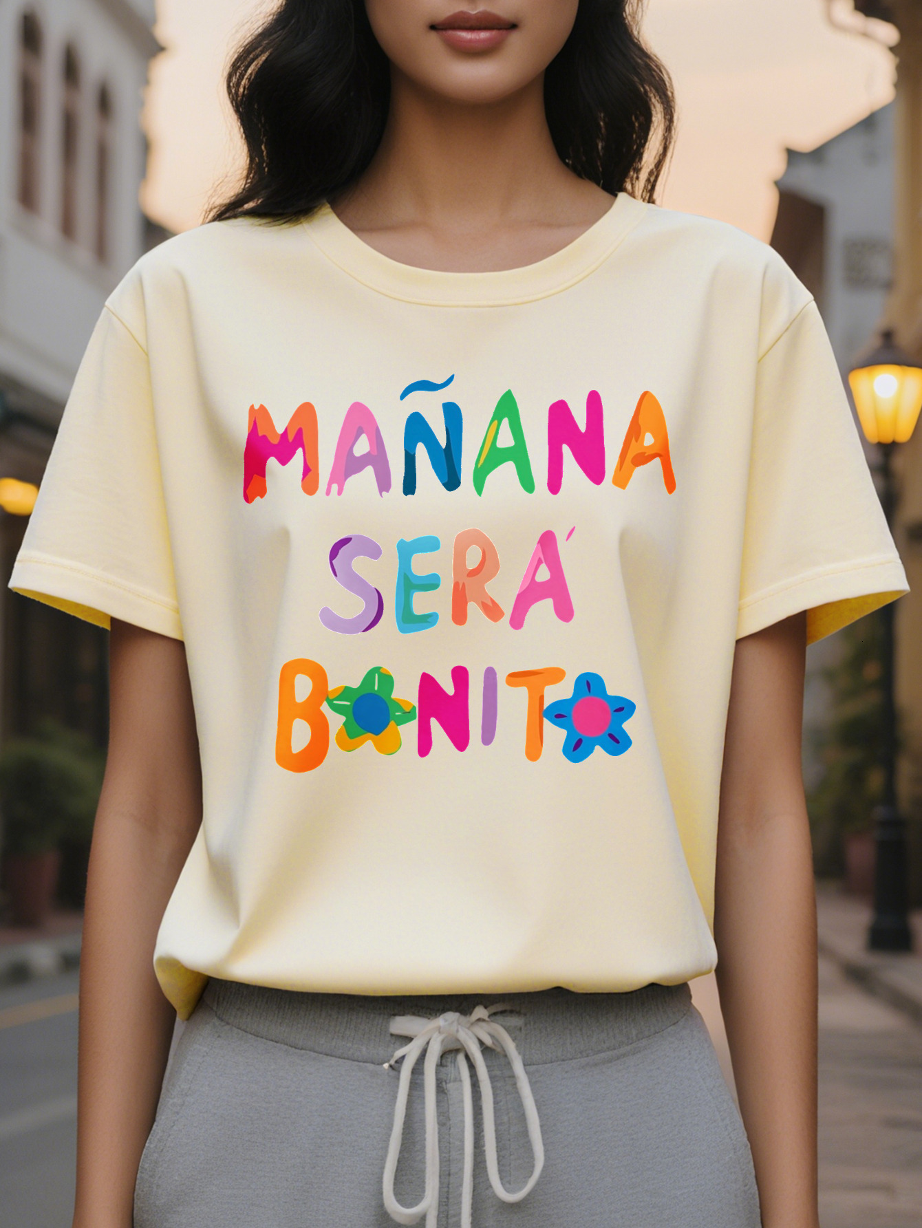 Letter Print T-Shirt Short Sleeve Crew Neck Casual Top for Summer Spring Women's Clothing