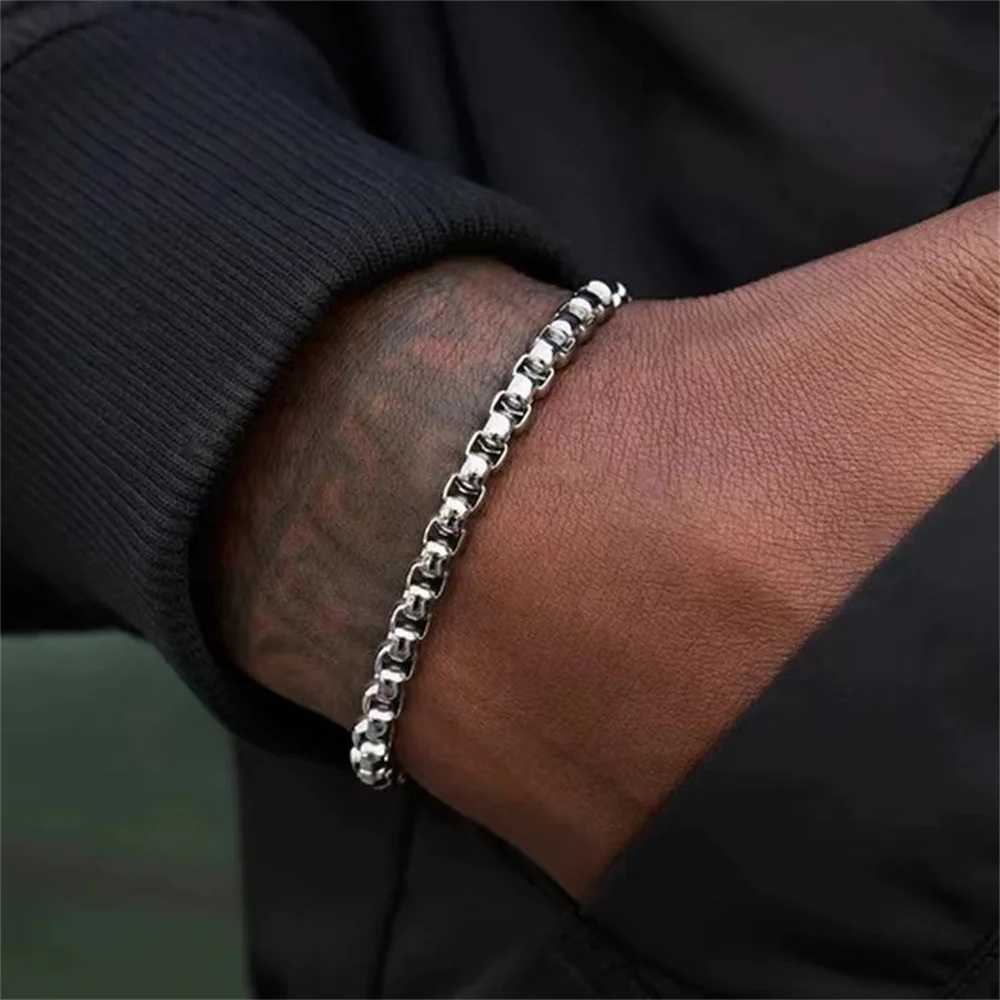 Stainless Steel Square Ball Chain Bracelet Men Titanium Steel Jewelry HipHop Bracelet For Men Fashion Trend Accessories Gift Y250904