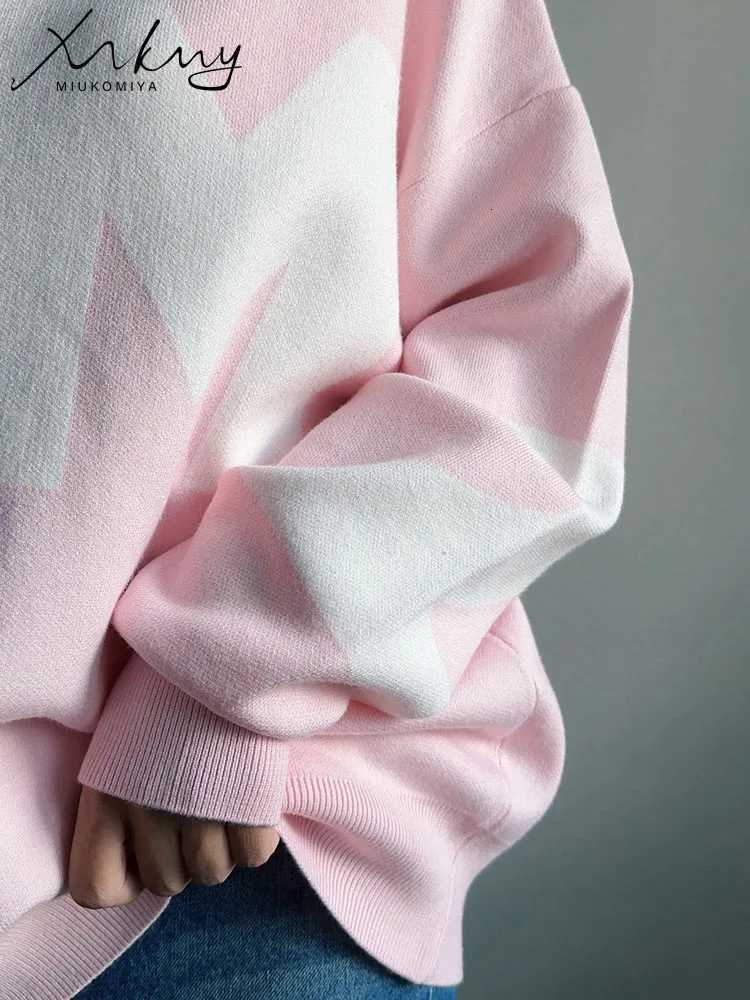 Navy Blue Oversize Letter Sweater Women Crewneck Casual Knitted Loose Pullovers With Letter Green Sweater For Women Winter M250904