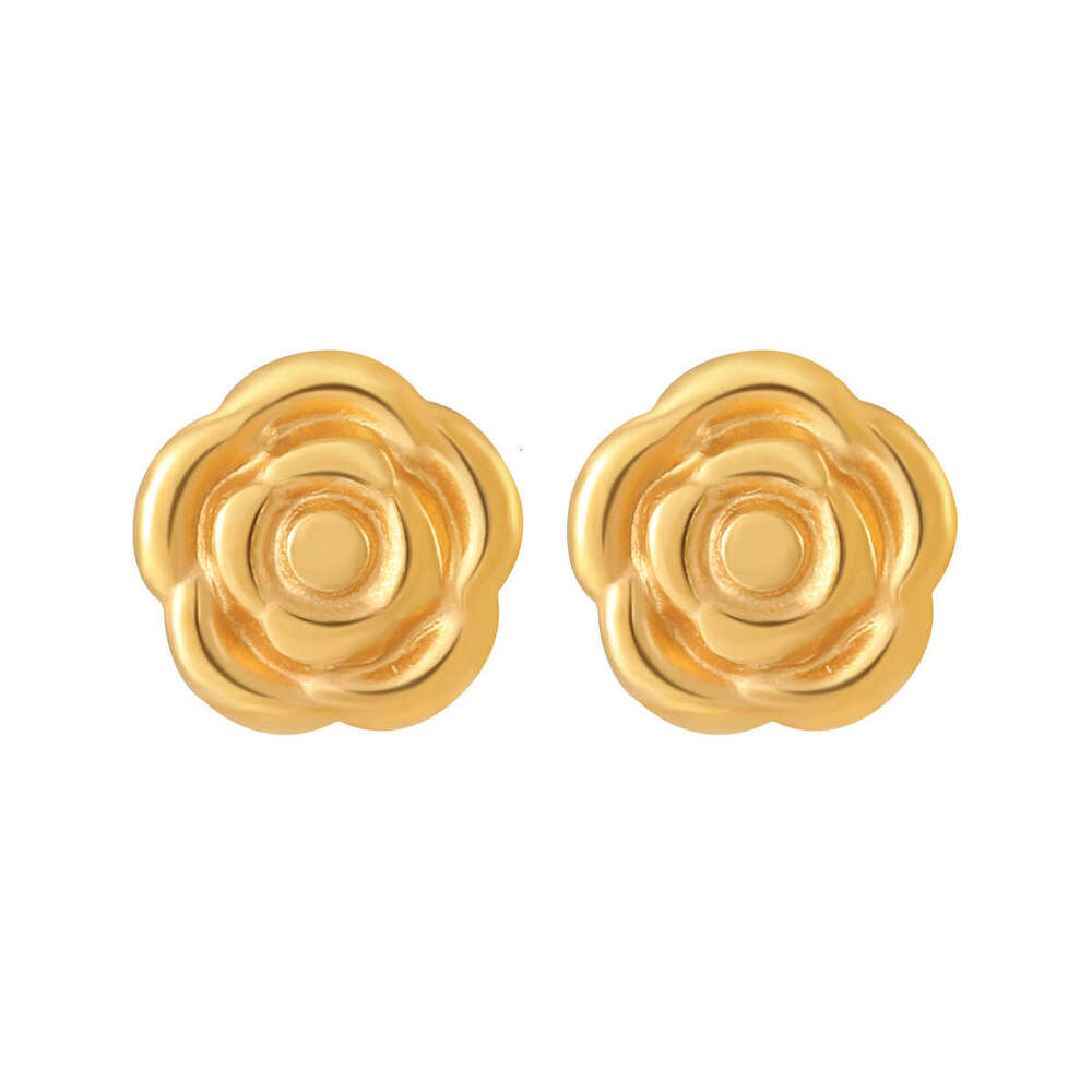 Korean Style Ins Niche Design Rose Flower Gold-Plated Titanium Steel Bone Studs Women's Fashion Personality Versatile Ear Jewelry