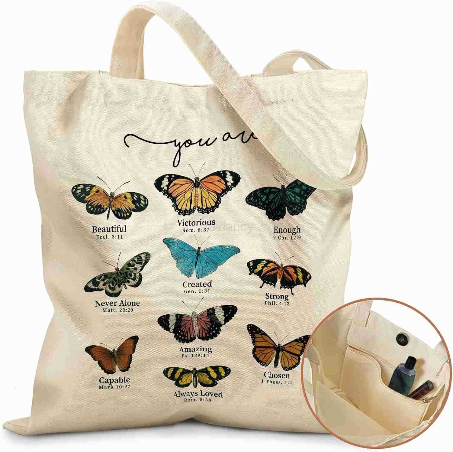 Tote Bag for Girls with Magnetic Buckle and Zipper Inner Pocket for Women Lady Canvas Cotton Tote BagW250904