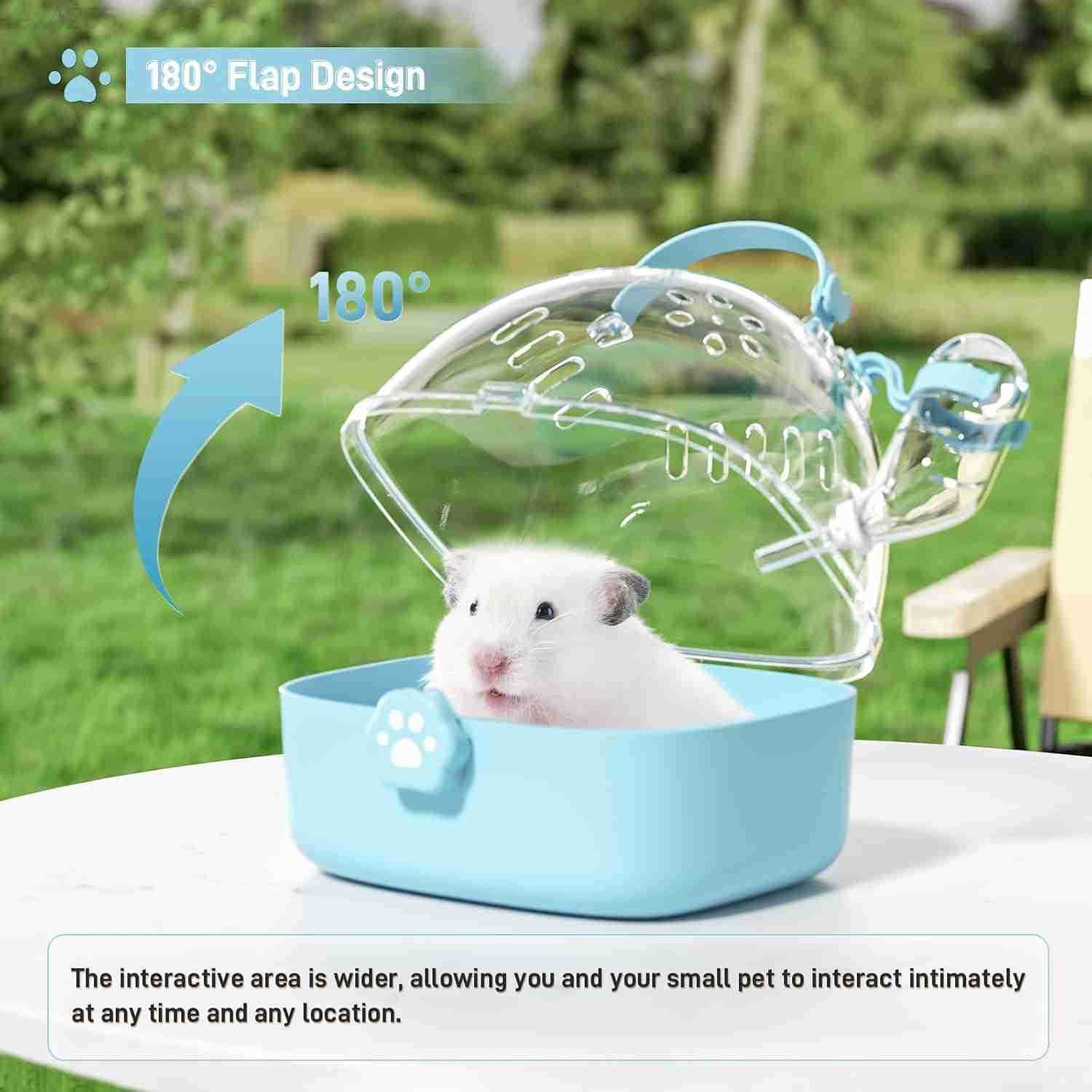 Small Animal Carrier Cage with Water Bottle Portable Hamster Travel Carrier Carry Case 724 L669 W 642 H for Small Pets Gerbils Mice Dwarf Hamster Blue