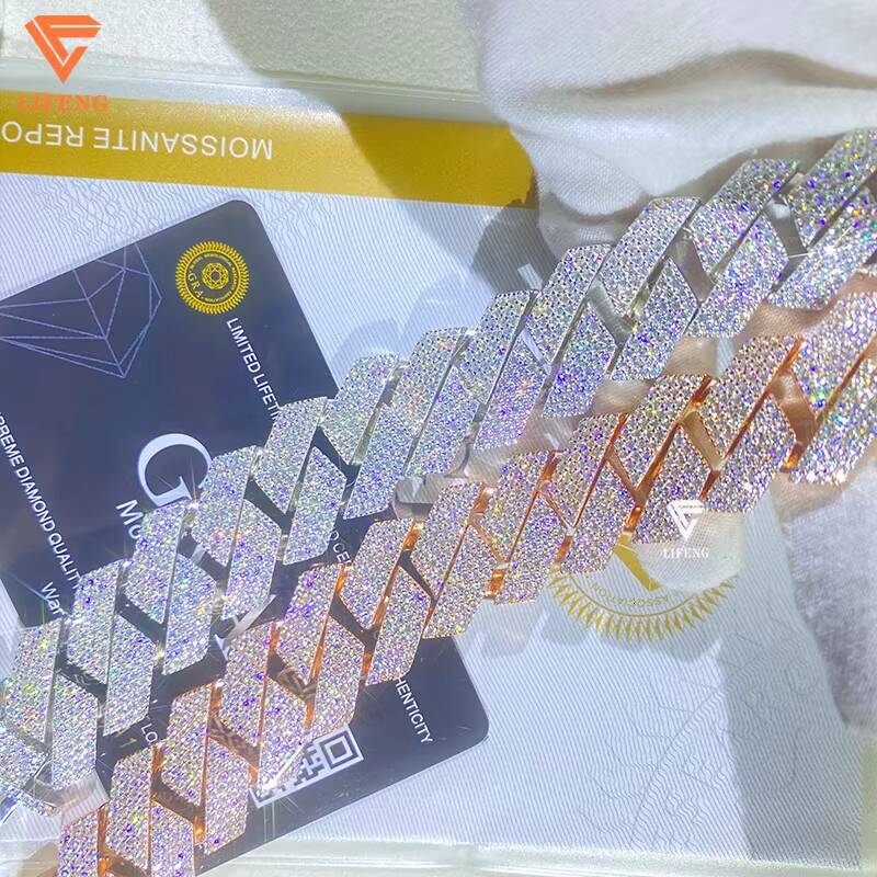 Hip Hop Jewelry Cuban Link Chain 20mm 4Rows 925 Sterling Silver VVS Moissanite Iced Out Diamond Cuban Chain Bracelet for Men