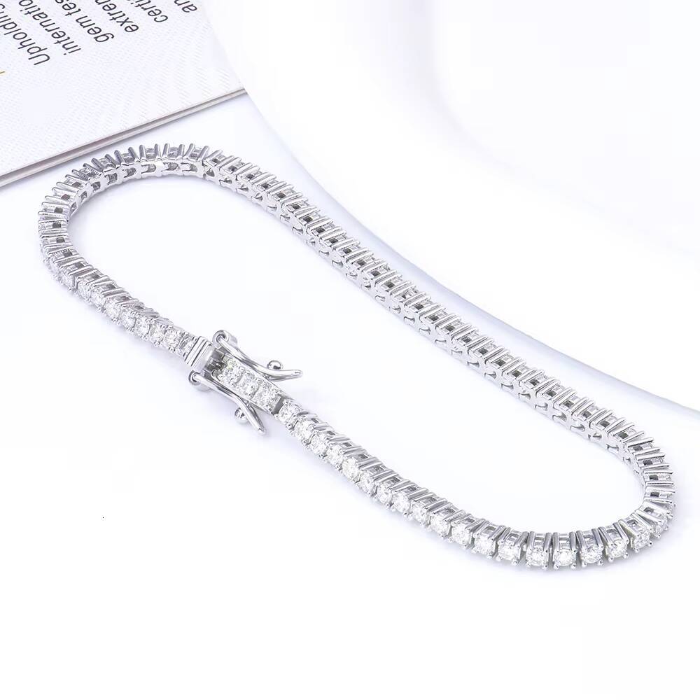 S925 Sterling Silver 2mm D VVS Moissanite Tennis Chain Mossanite Bracelet for Women Men Luxury Jewelry Hip Hop Style