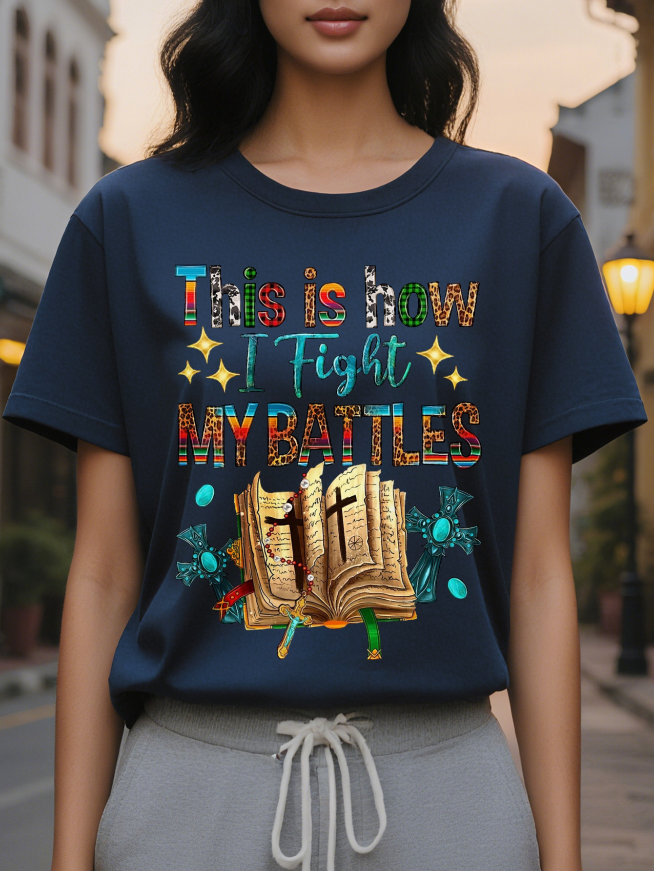 Large XL Country Women's T-Shirt This Is How I Fight My Battles Shirt Summer Graphics Tees Plus Size