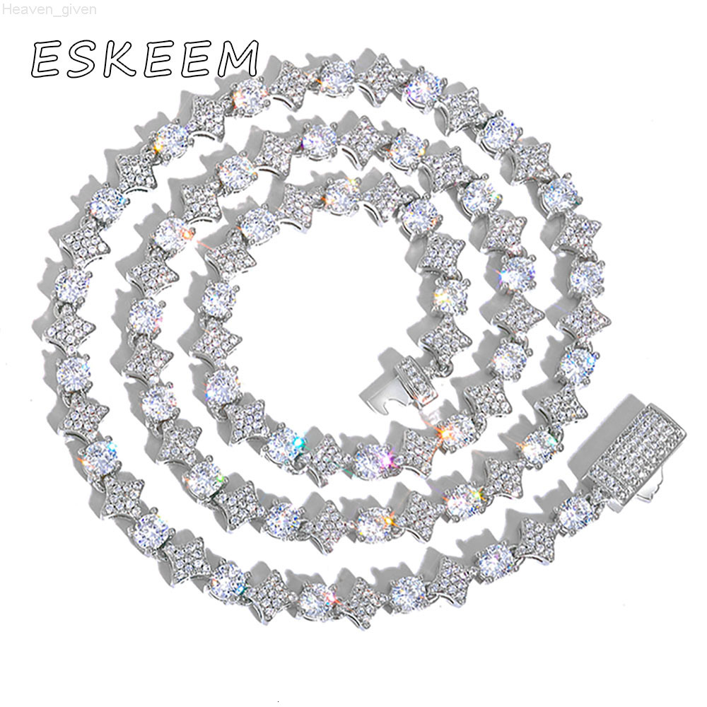 6mm 925 Sterling Silver Jewelry Diamond Tennis Bling Moissanite New Design Star Shape Fine Chain White Gold Necklace for Women