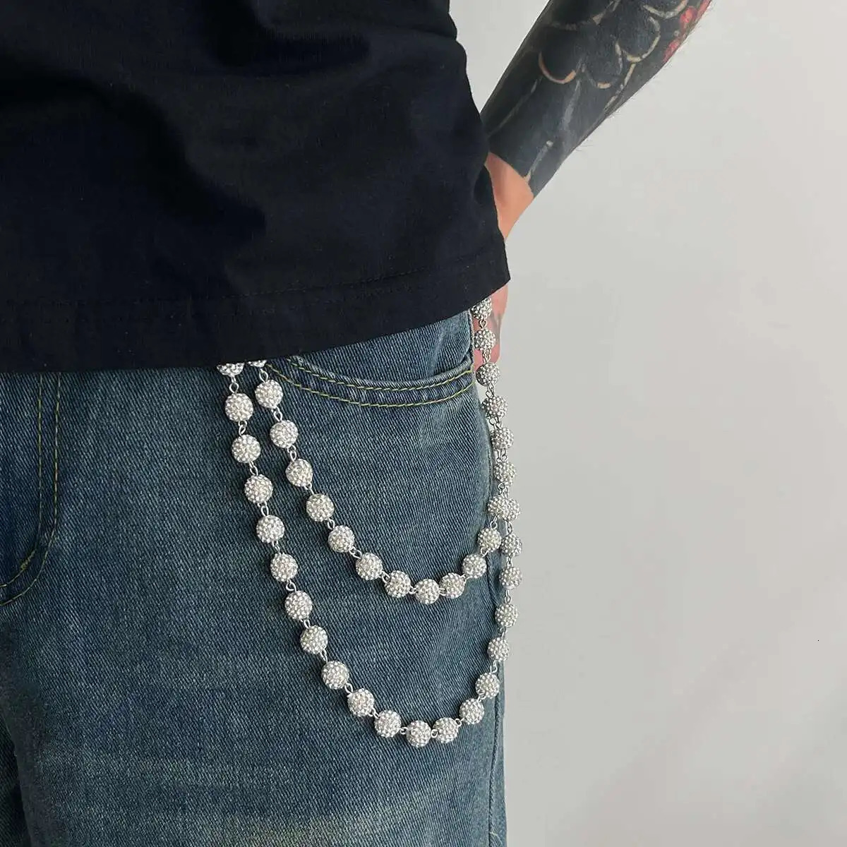 IngeSightZ Harajuku Street Hip Hop Trousers Rhinestone Keychain Men Hipster Pant Rock Wallet Key Chain Jeans Chain Rock Jewelry 250903