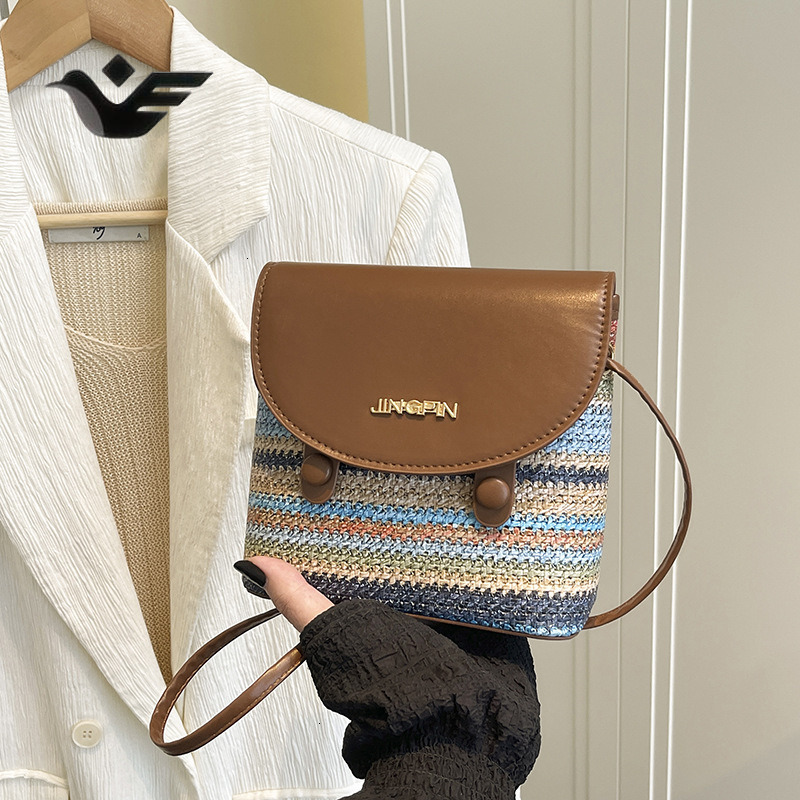 Feiyan Free Shipping New Designer Bag Luxury Shopping Bag Popular Rainbow Woven Color-block Small Bag Fashion Simple Design Trendy Casual Single Shoul