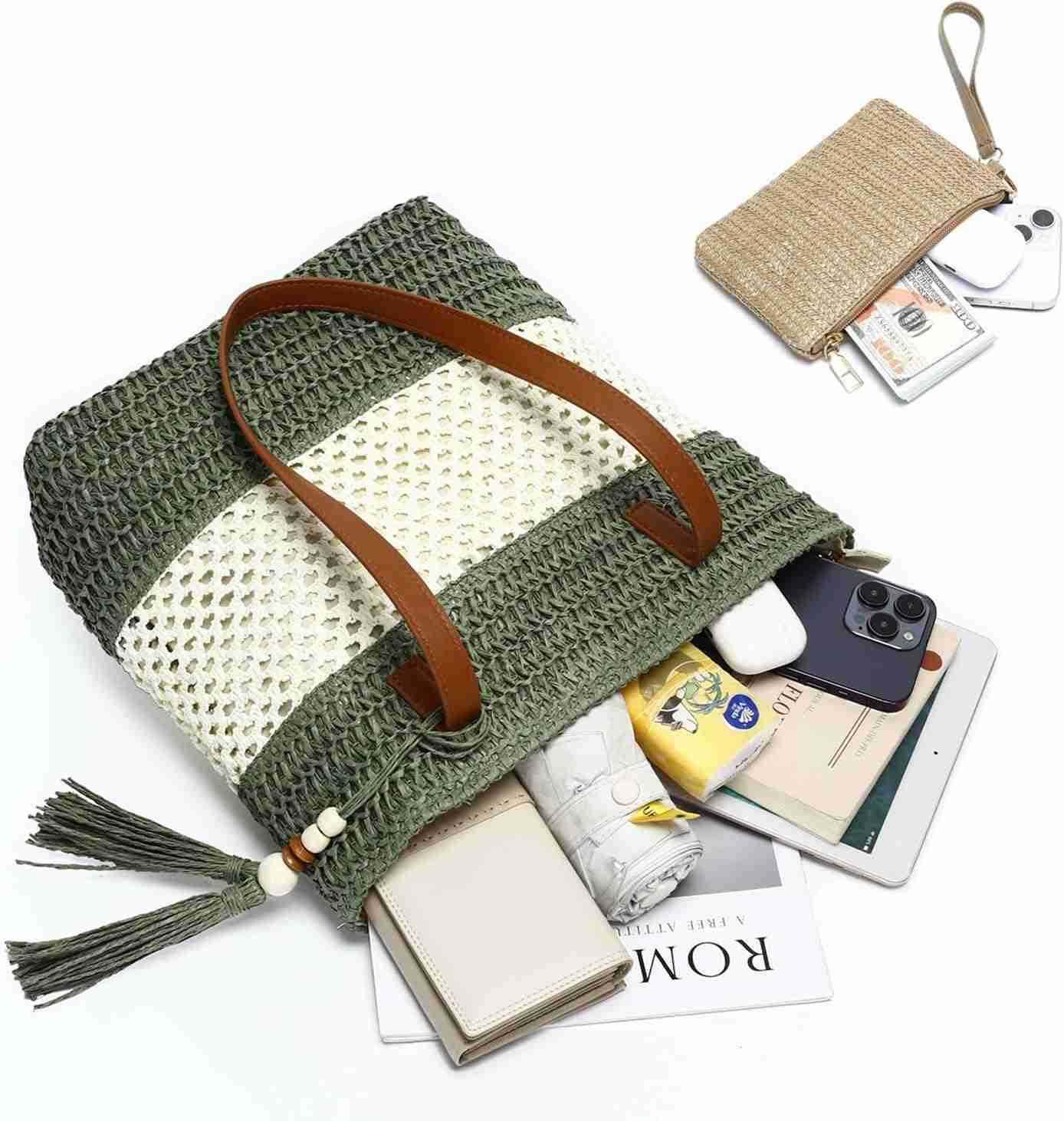 Beach Straw Bags for Women Summer Travel Bag Woven Straw Purse Handmade Clutch Beach Tote Bag Shoulder Handbags M250904