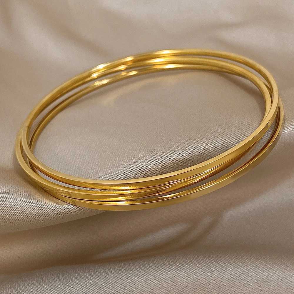 Greatera 3pcsset 2mm Stainl Steel Thin Bangles Bracelets for Women Gold Plated Stackable Bracelet Waterproof JewelryXJ250904