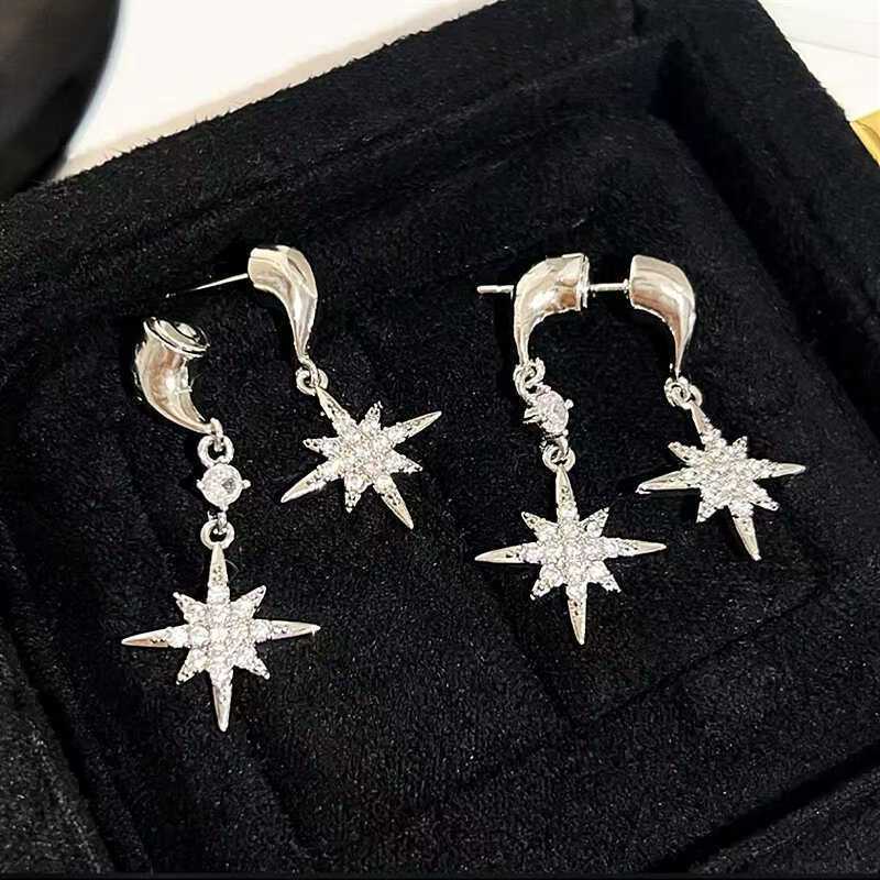 A Two-way Wear Zircon Star Stud Earrings Elegant Fashion Trend Unique Designer Luxury Free Shipping Design Simple Versatile High-end Feel Earrings For