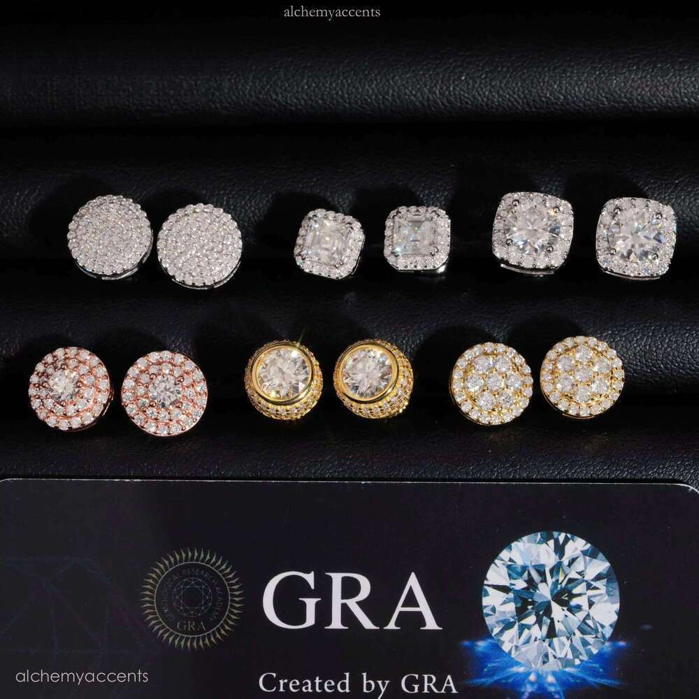 High Quality Sier Men Women Stud Fine Jewelry Hip Hop VVS D Color Moissanite Earrings Screw Back