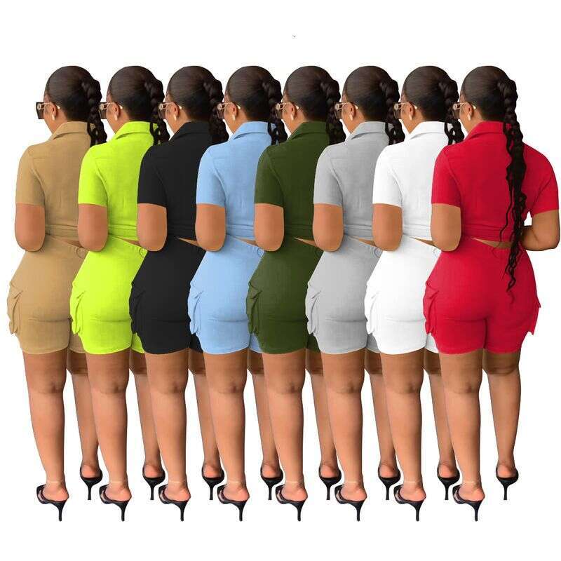 Women's Clothing New Urban Style Shirt Short Sleeve Shorts Solid Color Two-Piece Set